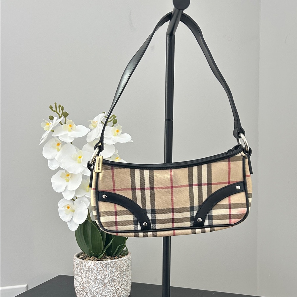 Burberry Beige Nova Check Shoulder Bag with Black Trim